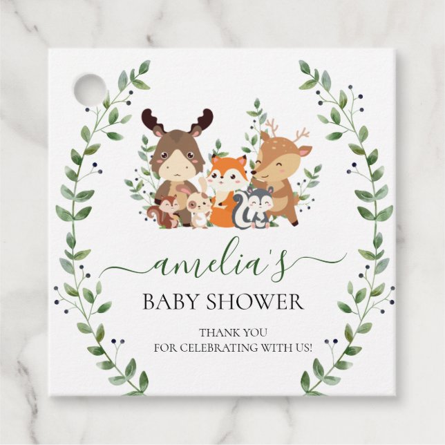 Woodland Chic Greenery Forest Animal Tack Gåvor Etiketter (Framsida)