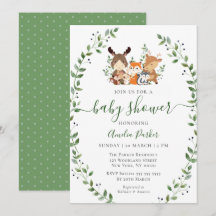 Woodland Chic Greenery Forest Animals Baby Shower