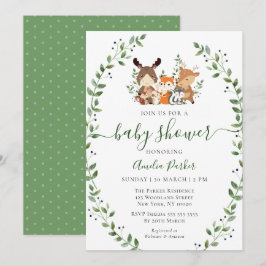 Woodland Chic Greenery Forest Animals Baby Shower Inbjudningar