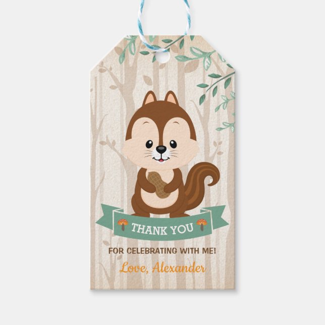 Woodland Chipmunk Forest Birthday Baby Shower Presentetikett (Framsidan)