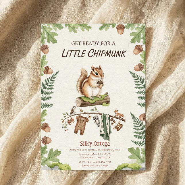 Woodland chipmunk Greenery baby shower Inbjudningar (Skapare uppladdad)