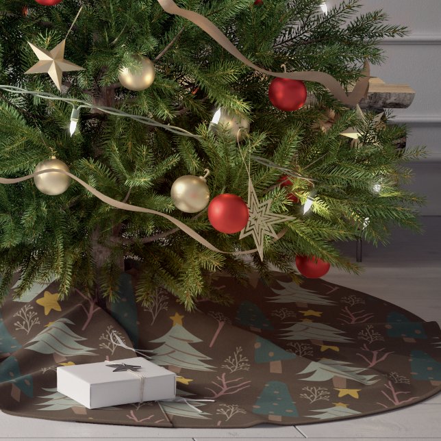 Woodland Christmas Trees Earth Tones Pattern Julgransmatta Borstad Polyester (Skapare uppladdad)