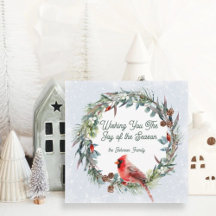 Woodland Christmas Wreath, Cardinal, Snowflakes