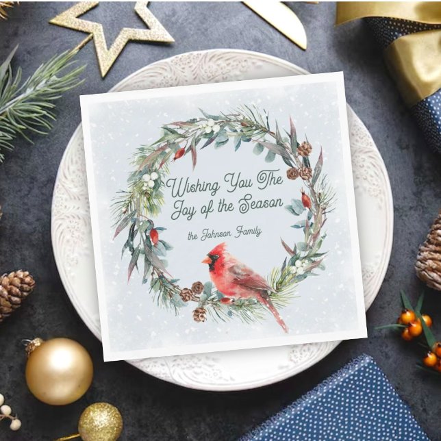 Woodland Christmas Wreath, Cardinal, Snowflakes Pappersservett (Skapare uppladdad)