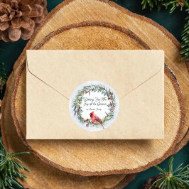 Woodland Christmas Wreath, Cardinal, Snowflakes Runt Klistermärke