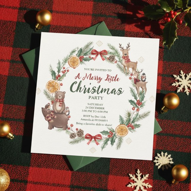 Woodland Christmas Wreath Party Invitation Inbjudningar (Whimsical Holiday)