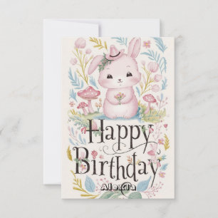 Woodland Colorful Bunny Digital Birthday Kort