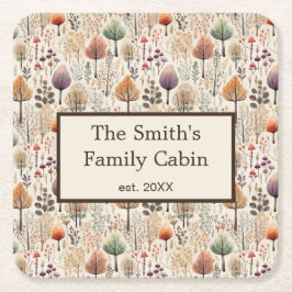 Woodland Cozy Cabin Family Gift Underlägg Papper Kvadrat