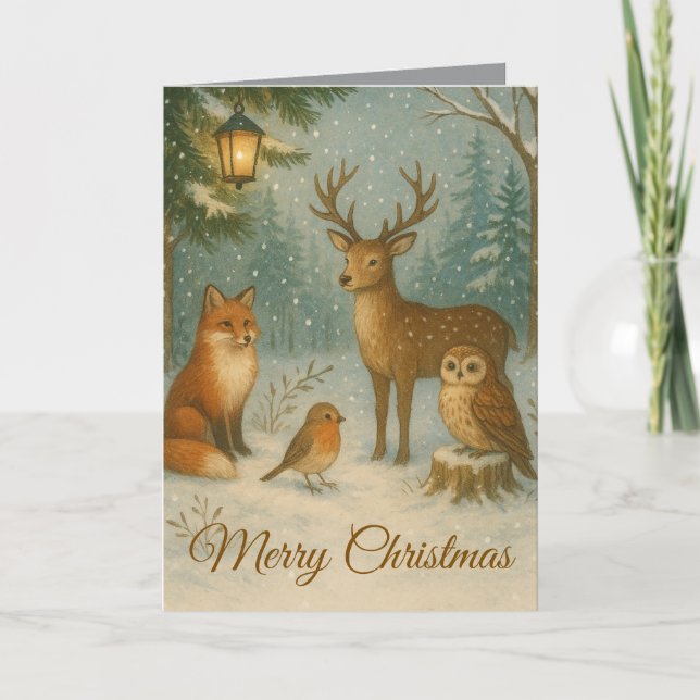 Woodland Creatures Cozy Christmas Custom Name Kort (Framsida)