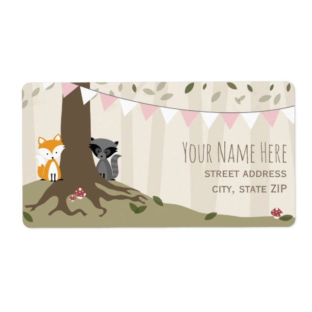 Woodland Creatures Girl Baby Shower Label Fraktsedel (Framsidan)