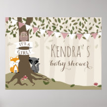 Woodland Creatures Girl Baby Shower Poster