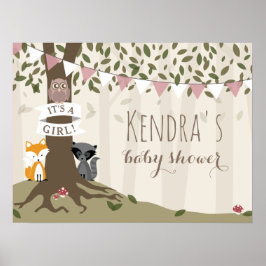 Woodland Creatures Girl Baby Shower Poster