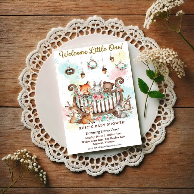 Woodland Crib Welcome Little One Baby Shower Vykort (Skapare uppladdad)