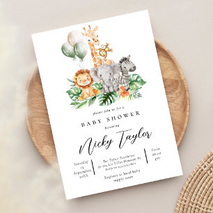 Woodland Cute Animal Safari Baby Shower Inbjudningar