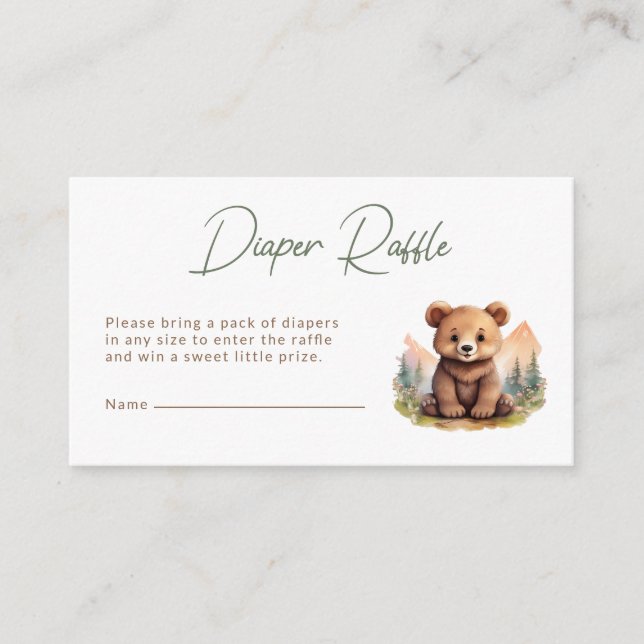 Woodland Cute Baby Bear Diaper Raffle Card Tilläggskort (Framsida)