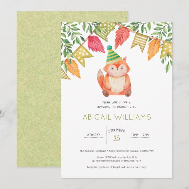 Woodland Cute Baby Fox Baby Shower Inbjudningar (Fram/baksida)