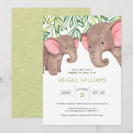 Woodland Cute Baby & Mor Elephant Baby Shower Inbjudningar