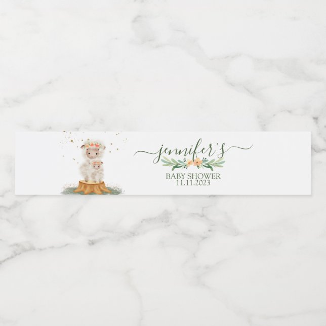 Woodland Cute Chic Sheep Vattenflaska Etikett (Singel etikett)