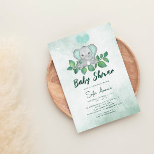 Woodland Cute Elephand Baby Shower Inbjudningar
