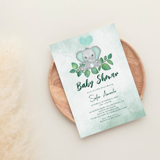 Woodland Cute Elephand Baby Shower Inbjudningar