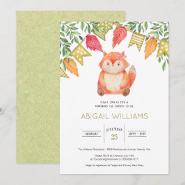 Woodland Cute Flicka Fox Baby Shower Inbjudningar
