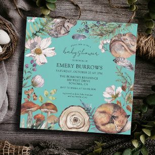 Woodland Cute Forest Animals Turcoise Baby Shower Inbjudningar