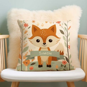 Woodland Cute Fox, Baby djur, Personlig Namn Kudde