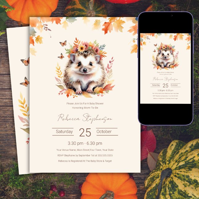 Woodland Cute Hedgehog Fall Baby Shower Inbjudningar (Skapare uppladdad)