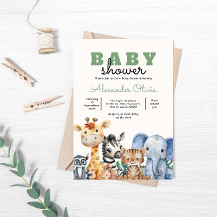 Woodland Cute Safari Baby Shower Inbjudningar