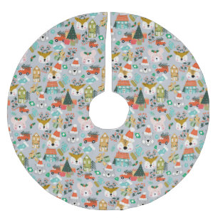 Woodland Cute Santa Animals Grått Julgransmatta Borstad Polyester
