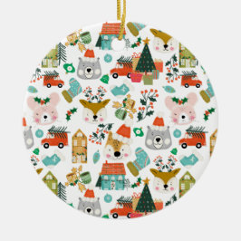 Woodland Cute Santa Animals White Julgransprydnad Keramik