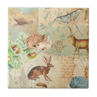 Woodland Decoupage Forest Wildlife Hjort, kanin Kakelplatta