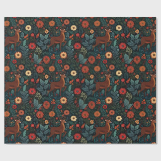 Woodland Deer and Flowers Holiday Gift Wrap Presentpapper