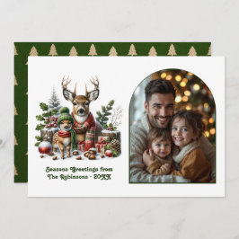 Woodland Deer Family Cozy Forest Christmas Photo Julkort