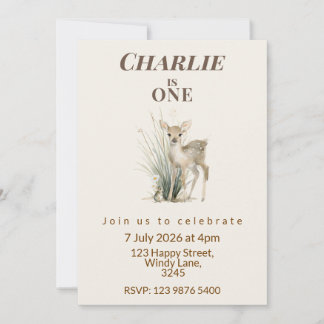 Woodland Deer First Birthday Invitation Inbjudningar