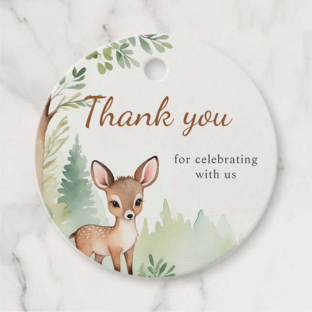 Woodland Deer Forest Neutral Baby Shower Gåvor Etiketter (Framsida)