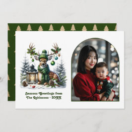 Woodland Deer Rustic Christmas Forest Animal Photo Julkort