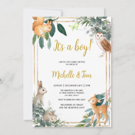 Woodland Det är en pojke babyskor Inbjudningar