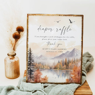 Woodland Diaper Raffle Sign Fall Baby Shower Boy Poster