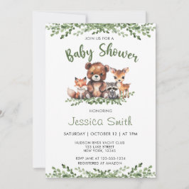 WOODLAND DJUR WATERCOLOR BABY SHOWER INBJUDNINGAR