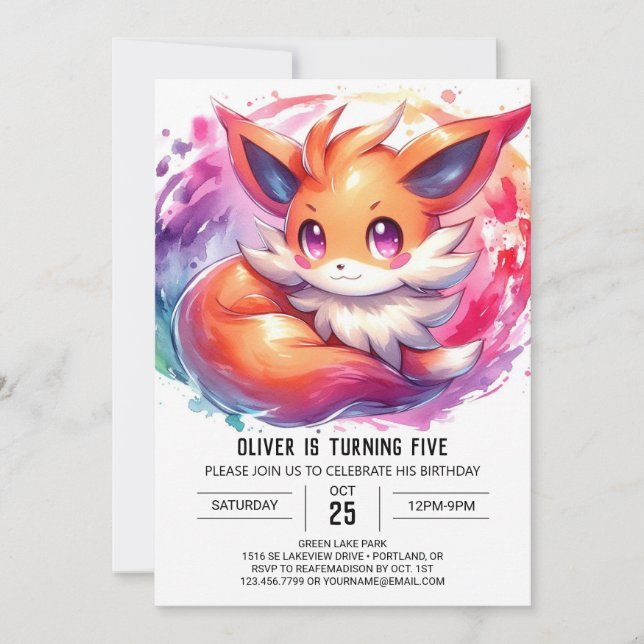 Woodland Editable Fox Birthday Inbjudningar (Framsida)