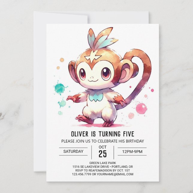 Woodland Editable Monkey Birthday Inbjudningar (Framsida)