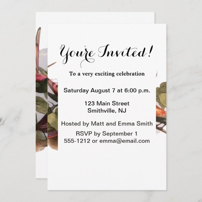 Woodland Elf i Nest: Antique Bird Sprite Fairy Inbjudningar (Fram/baksida)