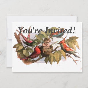 Woodland Elf i Nest: Antique Bird Sprite Fairy Inbjudningar