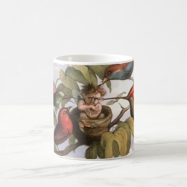 Woodland Elf i Nest: Antique Bird Sprite Fairy Kaffemugg (Center)