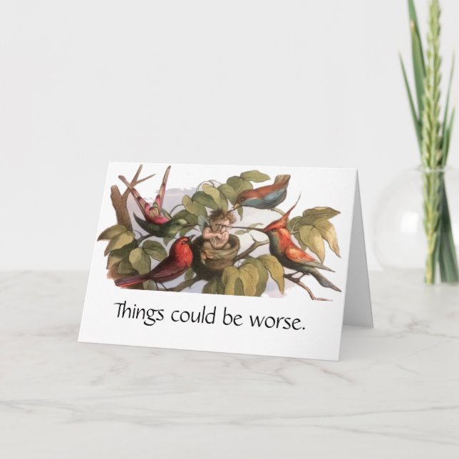 Woodland Elf i Nest: Antique Bird Sprite Fairy Kort (Framsida)