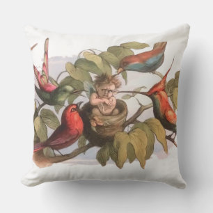 Woodland Elf i Nest: Antique Bird Sprite Fairy Kudde