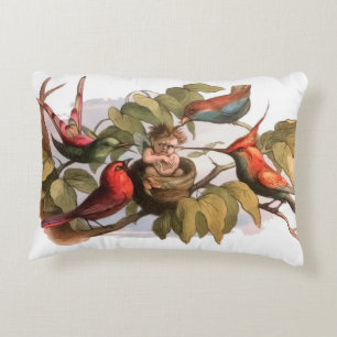 Woodland Elf i Nest: Antique Bird Sprite Fairy Prydnadskudde