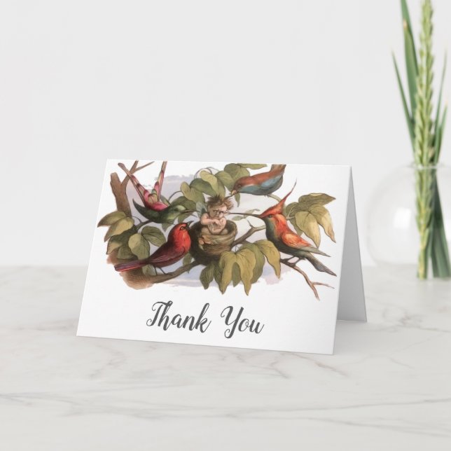 Woodland Elf i Nest: Antique Bird Sprite Fairy Tack Kort (Framsida)