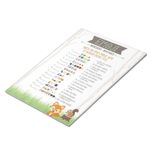 Woodland Emoji Nursery Rhyme Game Baby Shower Anteckningsblock (Vinklad)